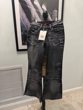 Jaded London Black Washed Flare Jeans with Distressed Detailing